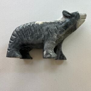 Hand Carved Gray ONYX Stone Bear Figurine Vintage Animal 8"